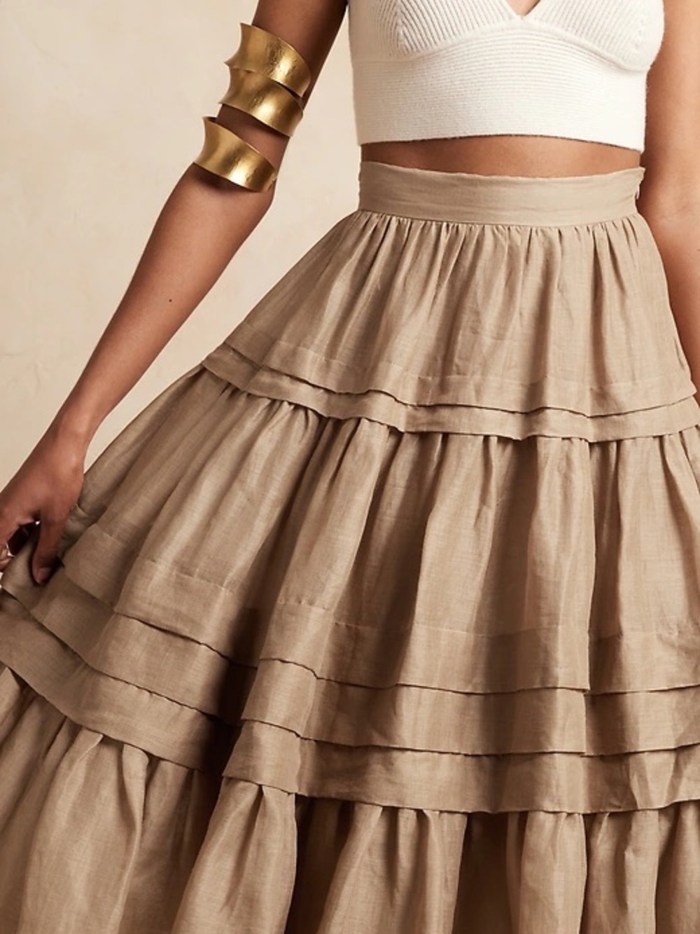 Banana Republic Solstice Ramie Midi Skirt in Beige
